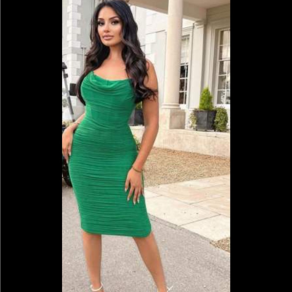 NEW SEASON Lavish Alice ruched corset mesh midi dress in spring green